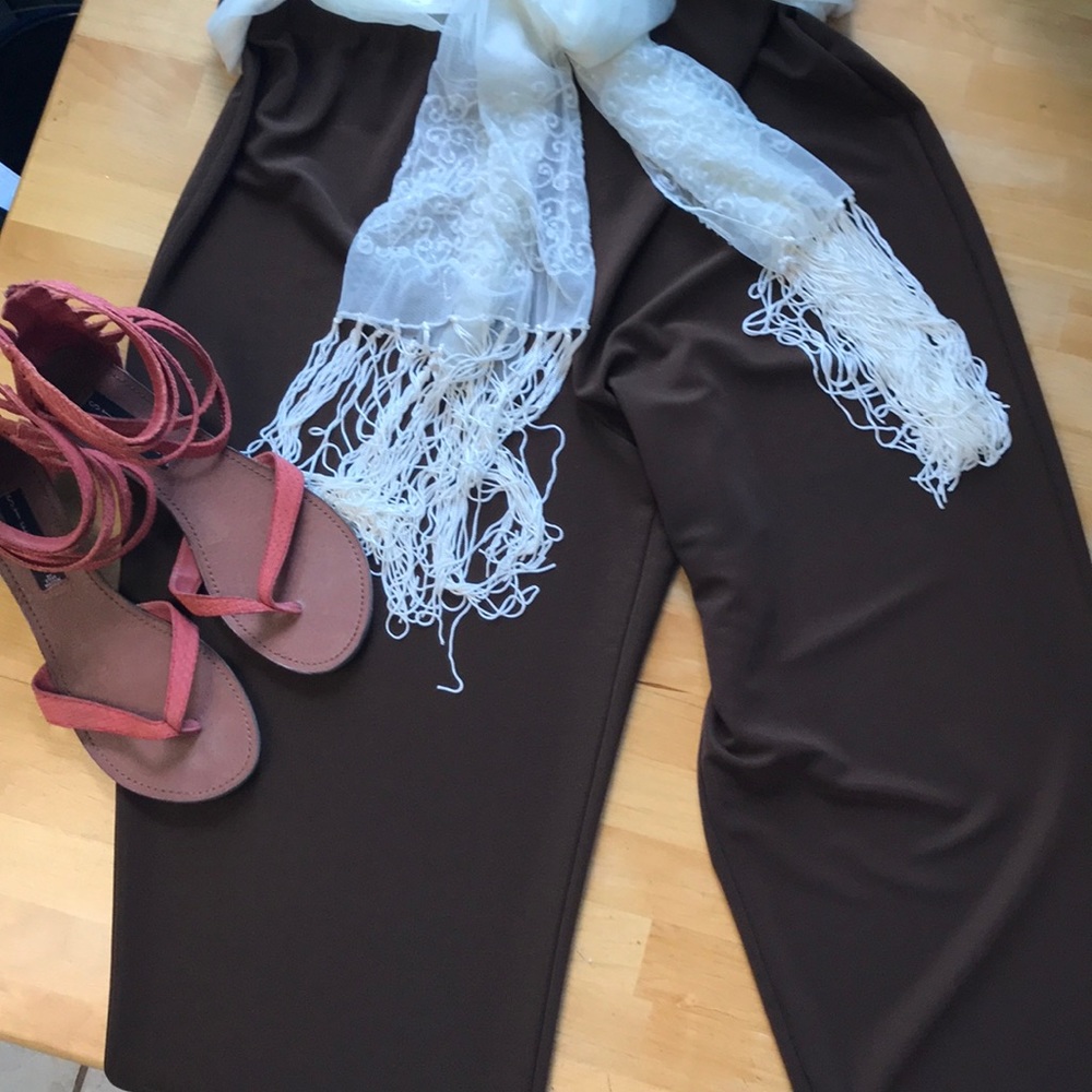 Petite Lg Susan Graver Liquid Knit Pants Brn VGUC